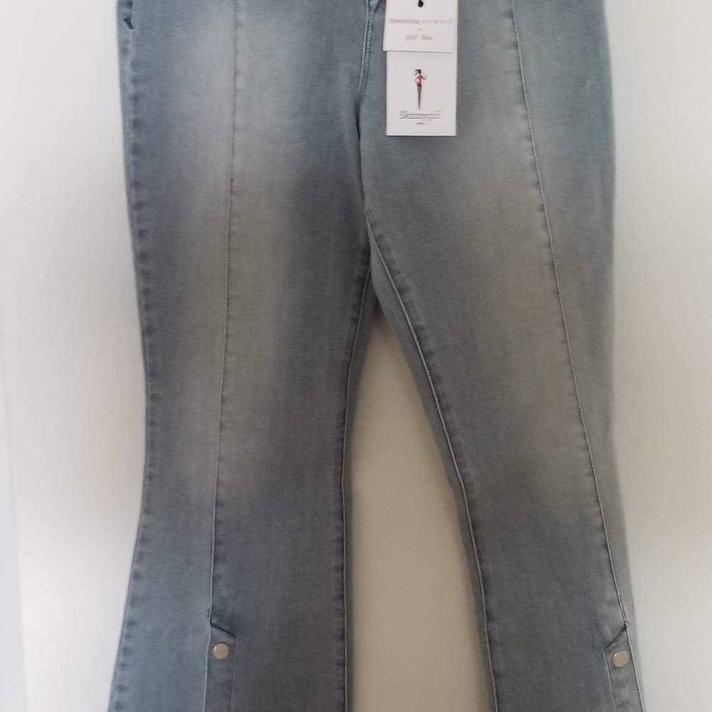 Skinnygirl flare light chambray jeans with silver